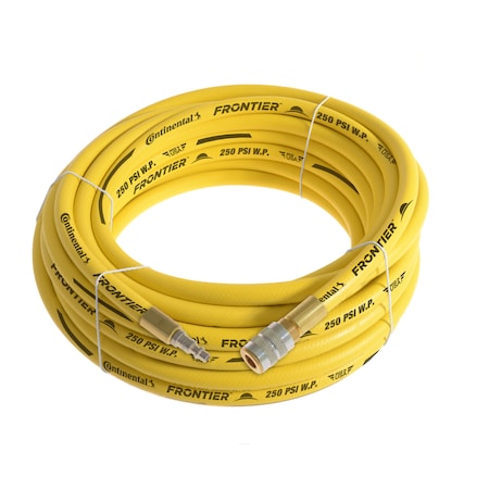 Continental 1/4" x 50' Yellow EPDM Air Hose, 250 PSI, 1/4" Ind. Interchange M+F QC HZY02525-50-51